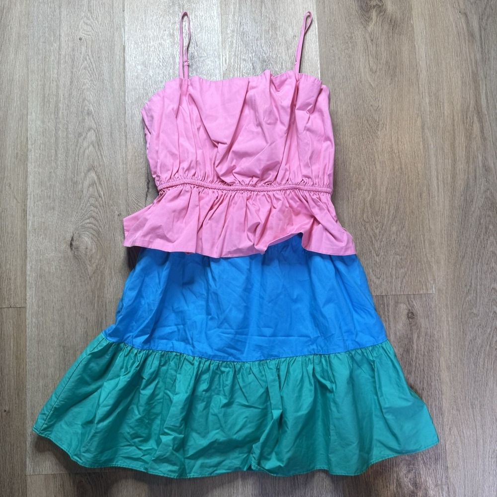 Milly Women's Pink Colorblocked Poplin Nina Mini Dress Size S 100% Cotton $325‎